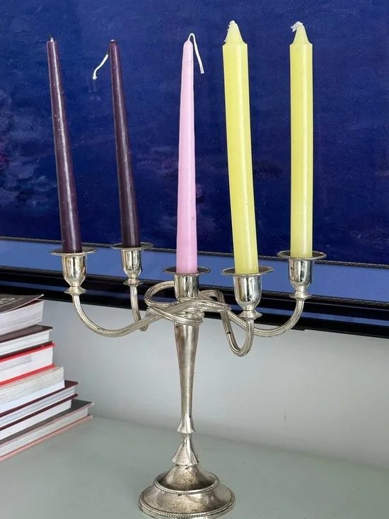 Five-Arm Silver Colored Candleholder with patina - Picture 7 of 8